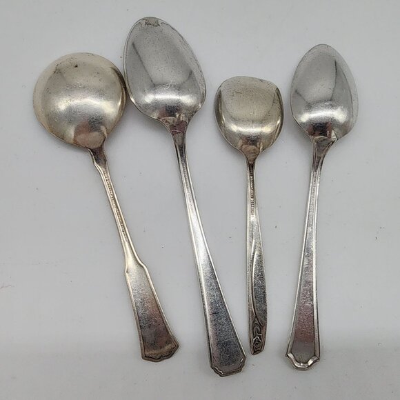 Antique Silverplate Spoons & Ladle Set Of 4 With Mixed Patterns - Picture 5 of 8